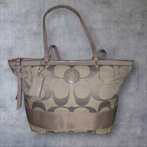 Vintage Coach Purple Signature shoulder Coated Canvas Khaki Pink F18926 Bag